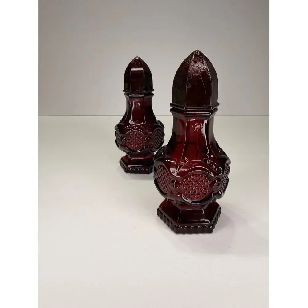 1970's Vintage Avon Cape Cod Charisma Cologne Ruby Red Glass Salt Pepper Shakers